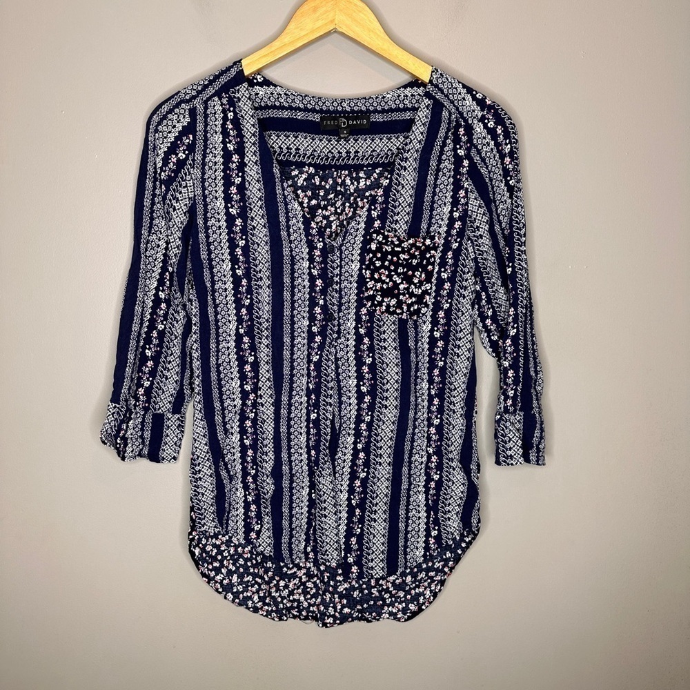 Fred David floral 3/5 sleeve blouse